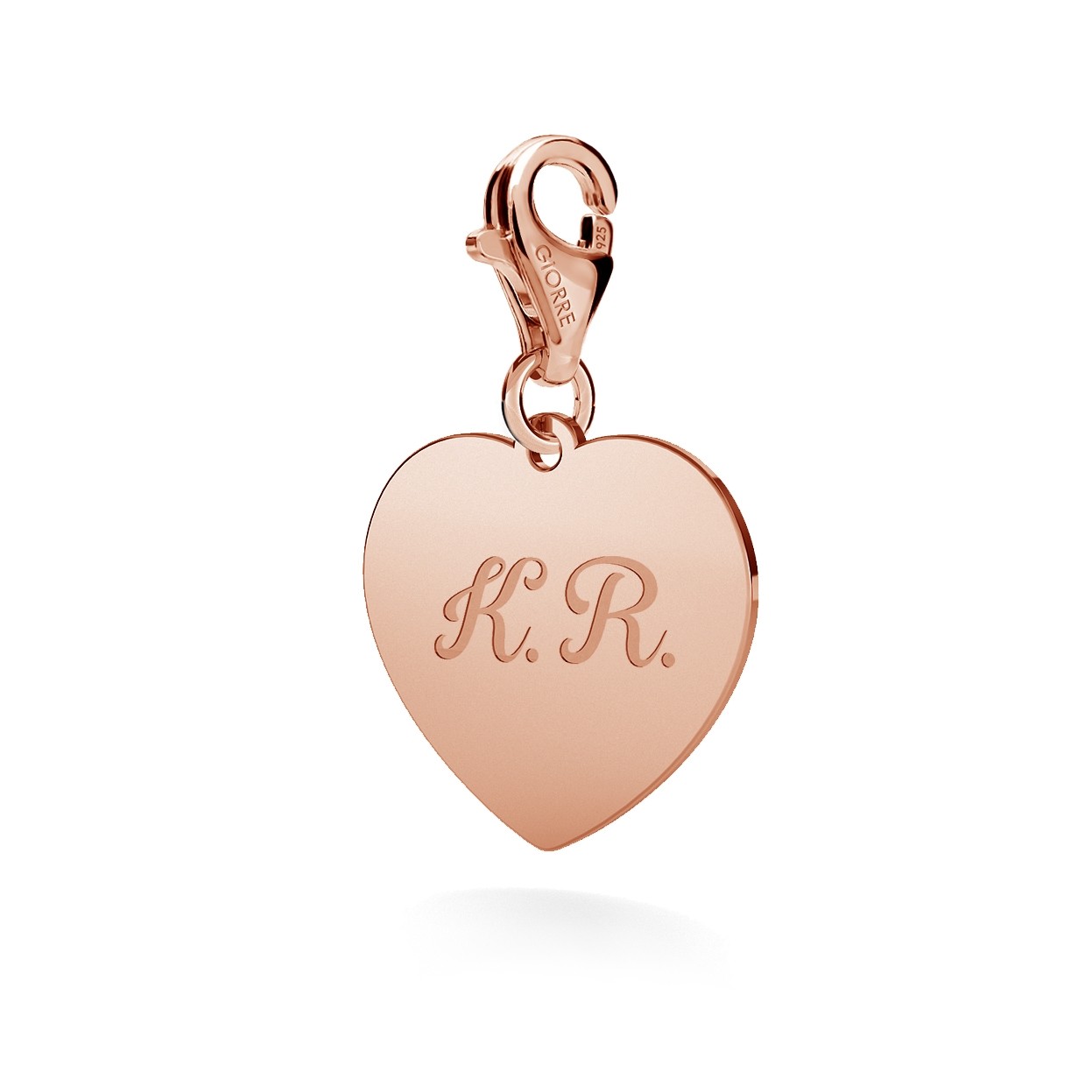 CHARM WITH ENGRAVE, HEART, SILVER 925, RHODIUM OR GOLD PLATED