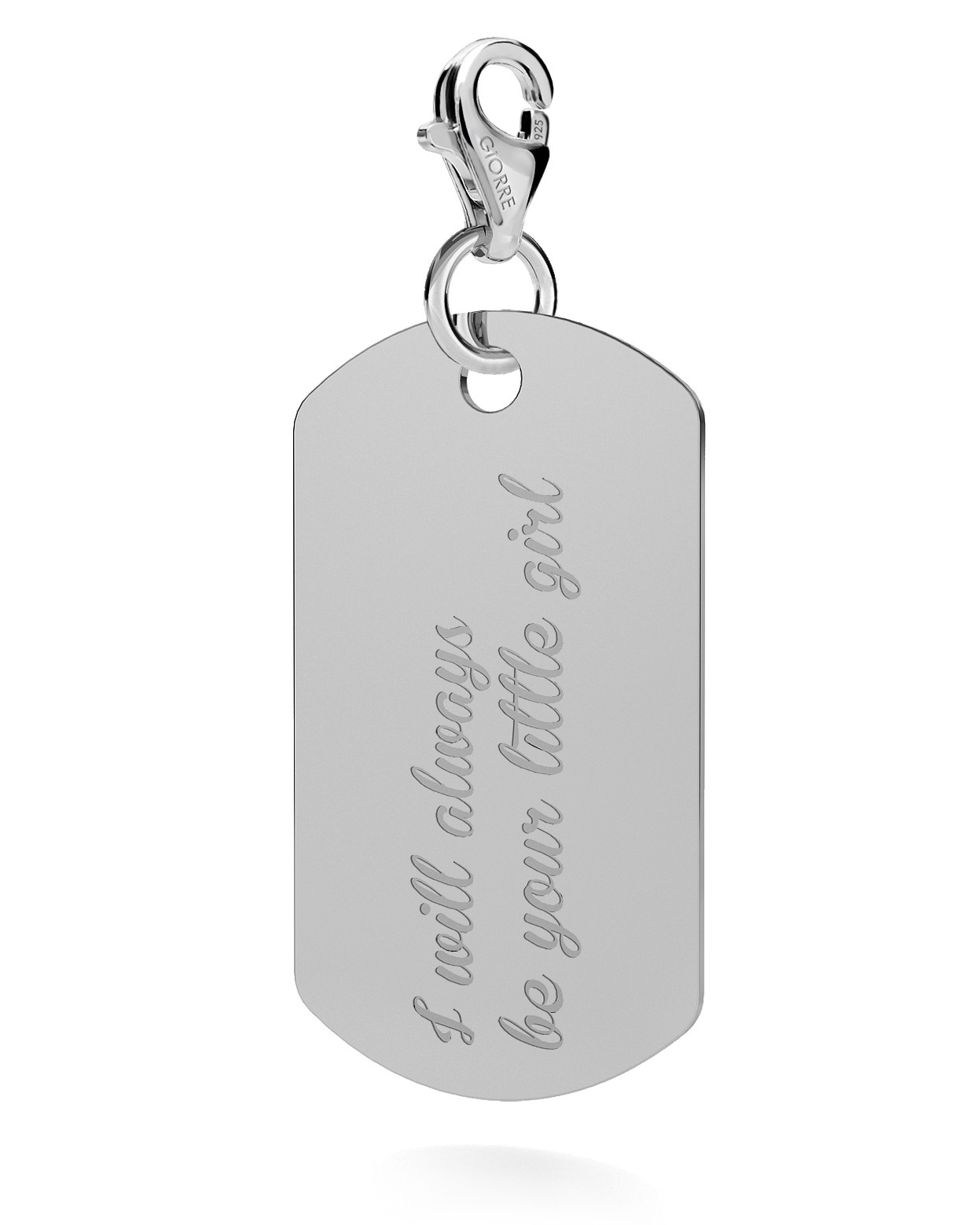 CHARM 67, DOG TAG WITH ENGRAVE SILVER 925,  RHODIUM OR GOLD PLATED