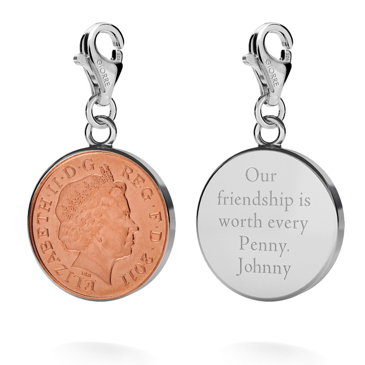 CHARM 45, LUCKY PENNY, SILVER 925, RHODIUM OR GOLD PLATED