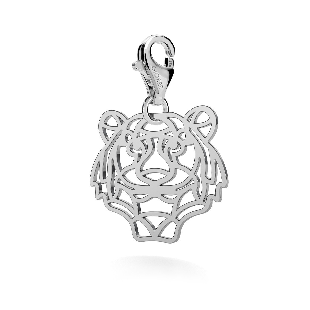 CHARM 92, TIGER HEAD OPENWORK, SILVER 925, RHODIUM OR GOLD PLATED