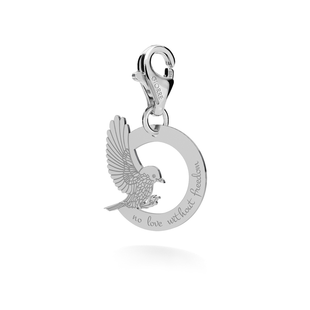 CHARM 95, PENDANT FREE AS A BIRD WITH ENGRAVE, SILVER 925, RHODIUM OR GOLD PLATED