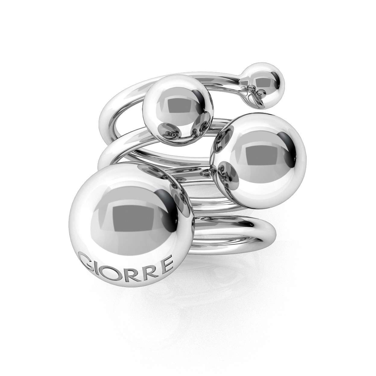 UNIQUE RING WITH BALLS, SILVER 925,  RHODIUM OR GOLD PLATED