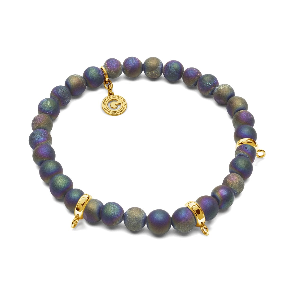 AGATHE, FLEXIBLE BRACELET WITH NATURAL STONES, FOR 3 CHARMS