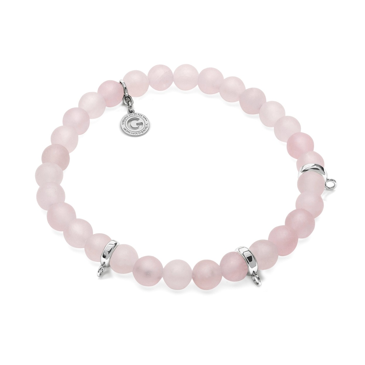 PINK QUARZ, FLEXIBLE BRACELET FOR 3 CHARMS, WITH NATURAL STONES