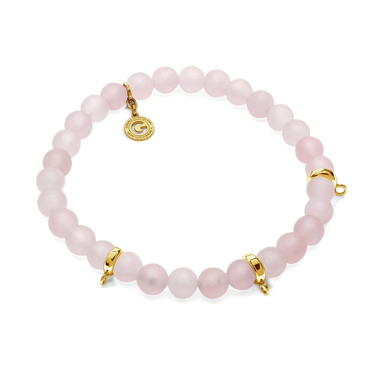 PINK QUARZ, FLEXIBLE BRACELET FOR 3 CHARMS, WITH NATURAL STONES