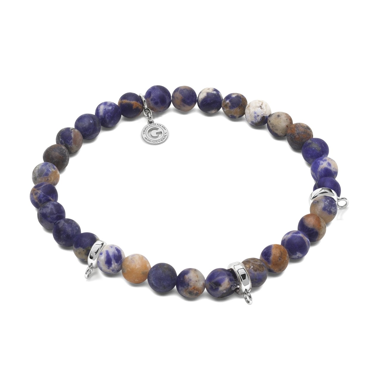 SODALITE, FLEXIBLE BRACELET FOR 3 CHARMS, WITH NATURAL STONES