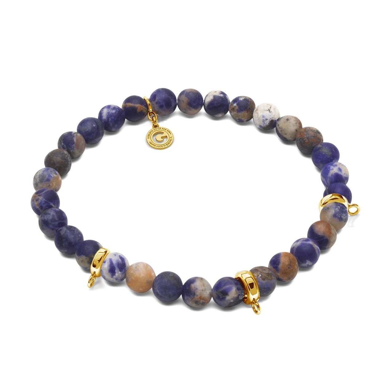 SODALITE, FLEXIBLE BRACELET FOR 3 CHARMS, WITH NATURAL STONES