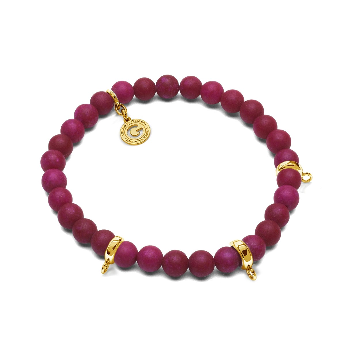 AGAT BURGUND, FLEXIBLE BRACELET FOR 3 CHARMS, WITH NATURAL STONES