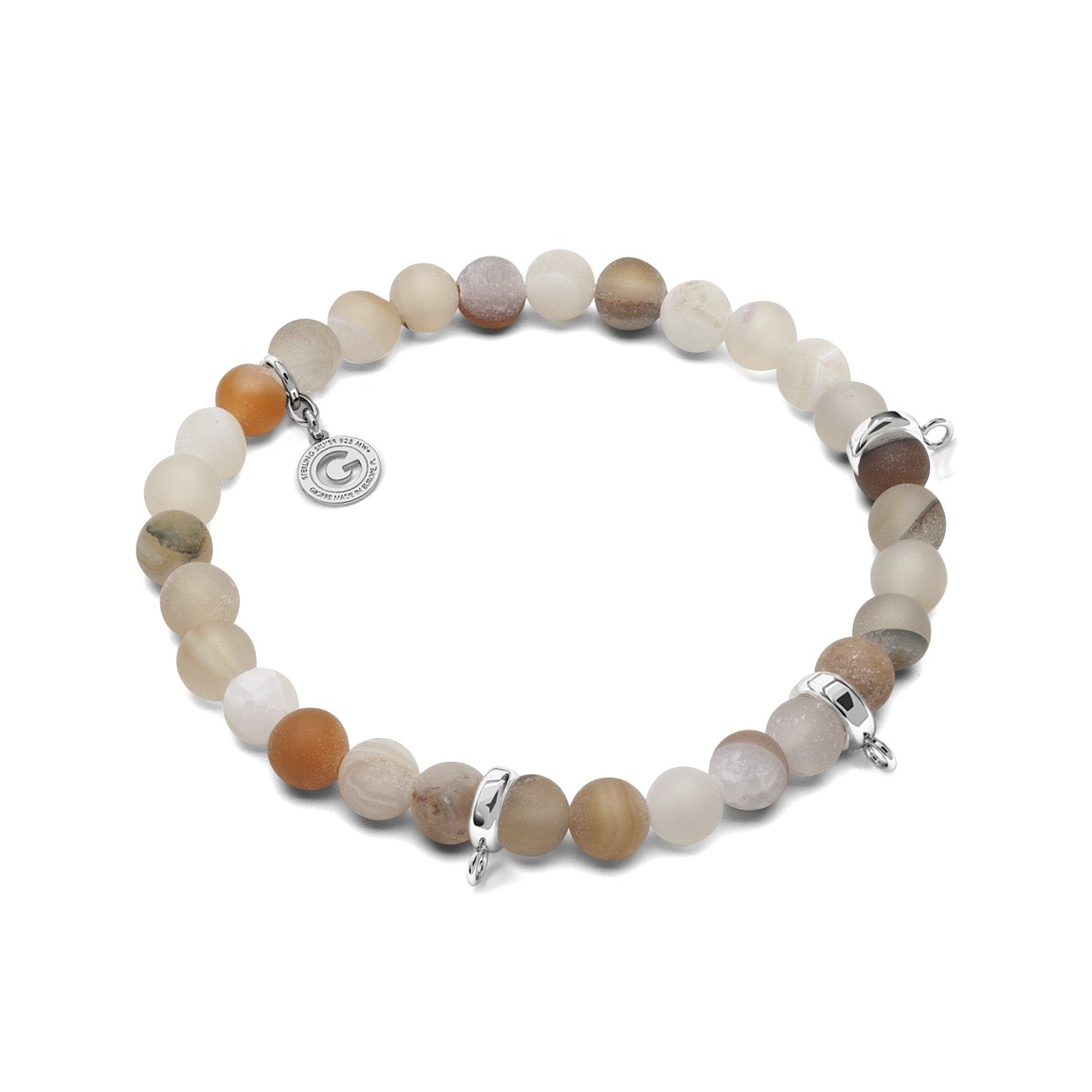 AGATE PALE, FLEXIBLE BRACELET FOR 3 CHARMS, WITH NATURAL STONES