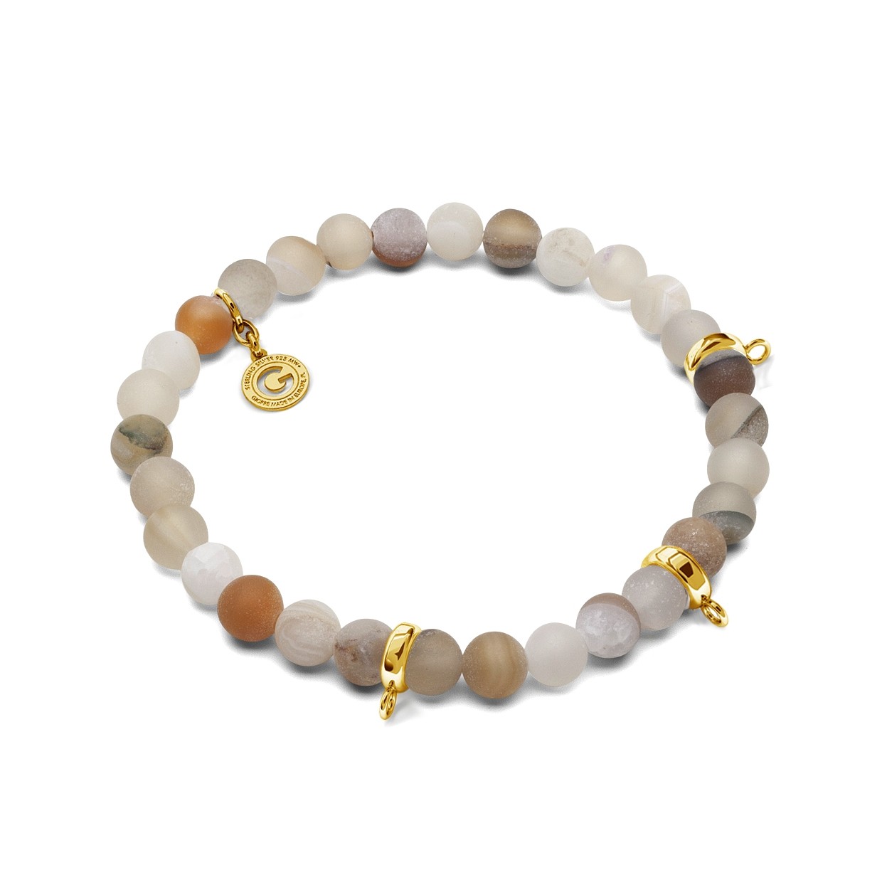 AGATE PALE, FLEXIBLE BRACELET FOR 3 CHARMS, WITH NATURAL STONES