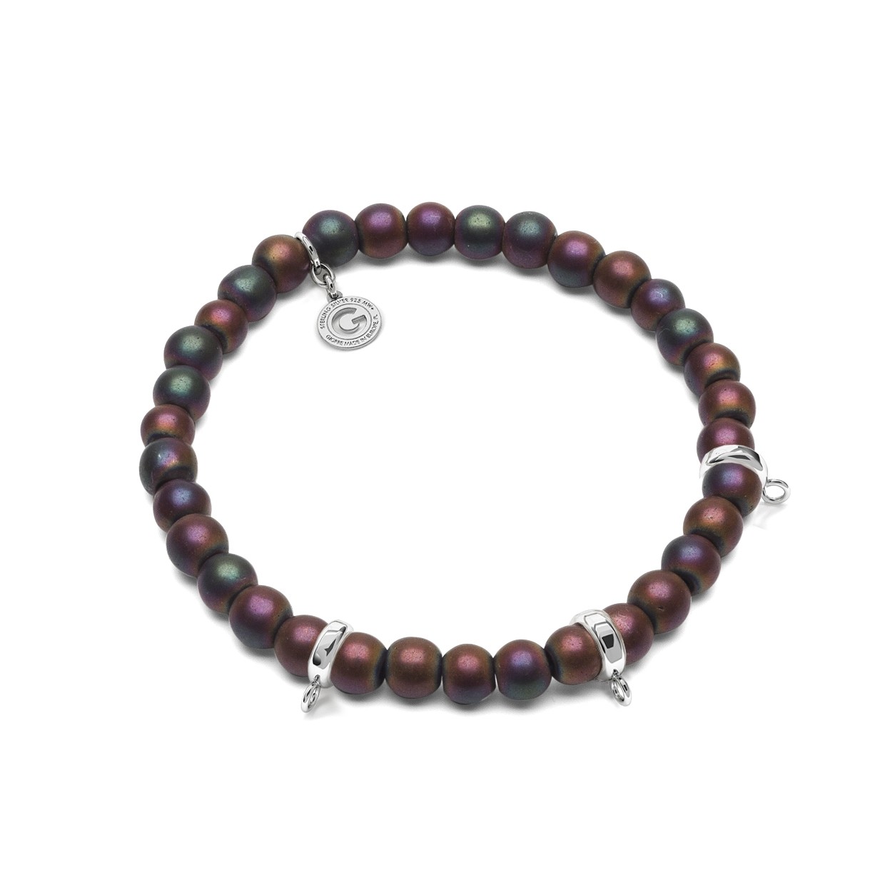 HEMATITE MULTICOLOR, FLEXIBLE BRACELET FOR 3 CHARMS, WITH NATURAL STONES