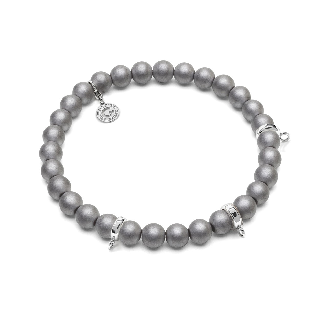 MATTE HEMATITE, FLEXIBLE BRACELET FOR 3 CHARMS, WITH NATURAL STONES