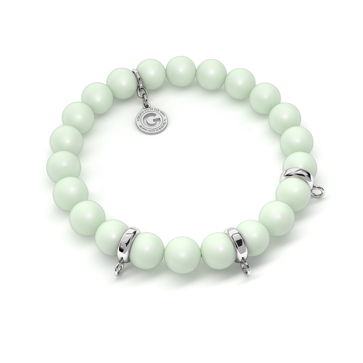 FLEXIBLE BRACELET WITH PEARLS (SWAROVSKI PEARL) FOR 3 CHARMS, SILVER 925, RHODIUM OR GOLD PLATED