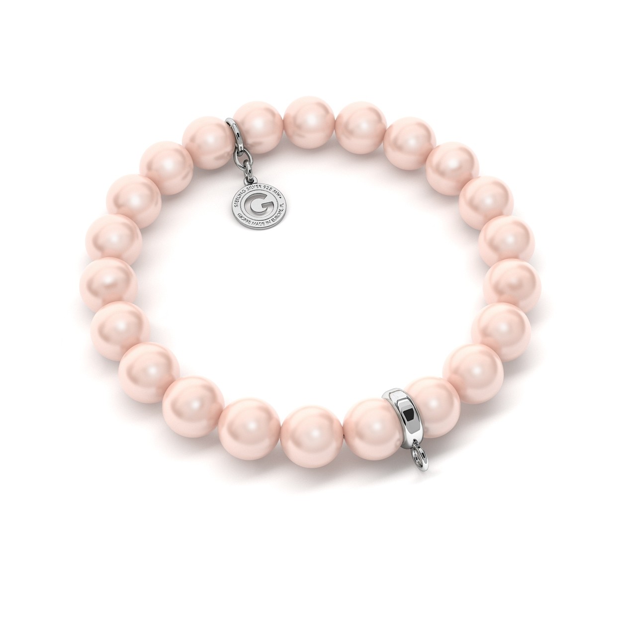 FLEXIBLE BRACELET WITH PEARLS (SWAROVSKI PEARL) FOR 1 CHARM, SILVER 925,  RHODIUM OR GOLD PLATED