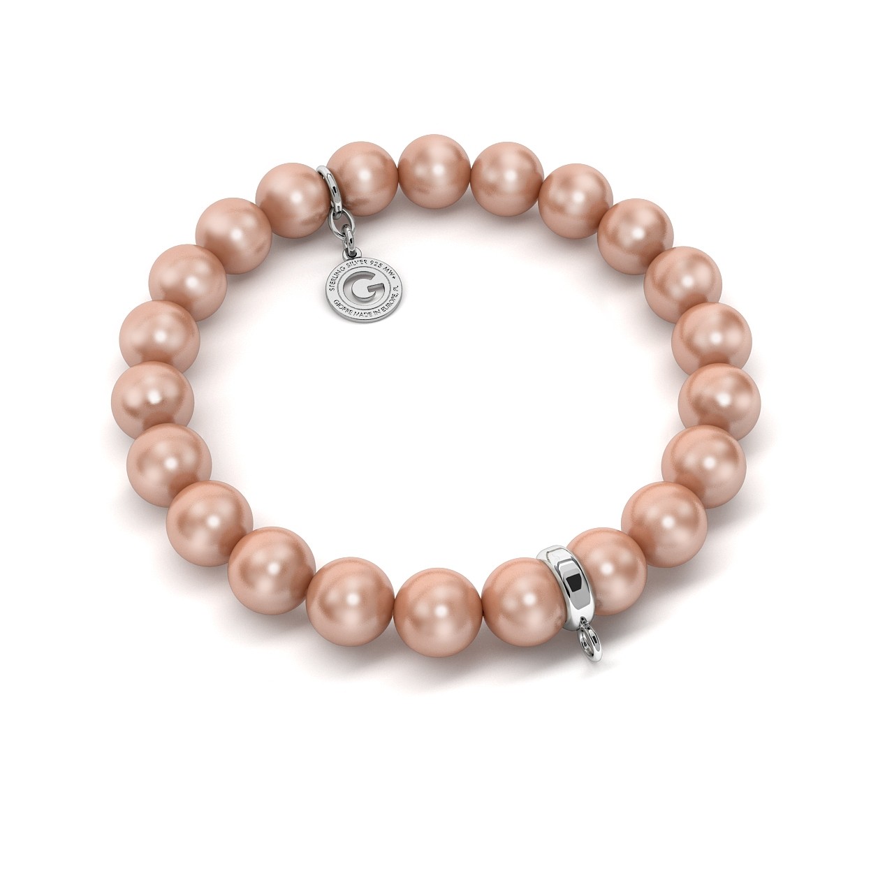 FLEXIBLE BRACELET WITH PEARLS (SWAROVSKI PEARL) FOR 1 CHARM, SILVER 925, RHODIUM OR GOLD PLATED