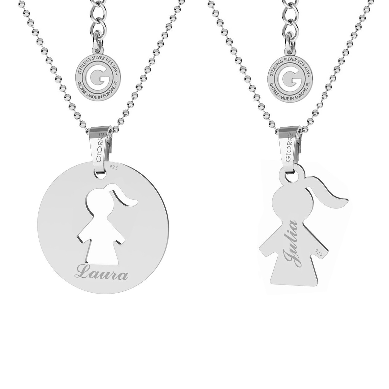 NECKLACE FOR MOTHER & CHILD, BOY ENGRAVEING, STERLING SILVER 925