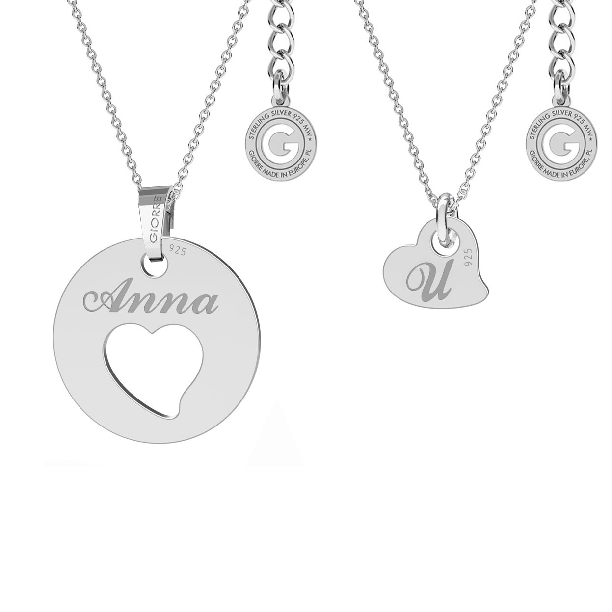 NECKLACE FOR MOTHER & CHILD, HEART ENGRAVEING, STERLING SILVER 925