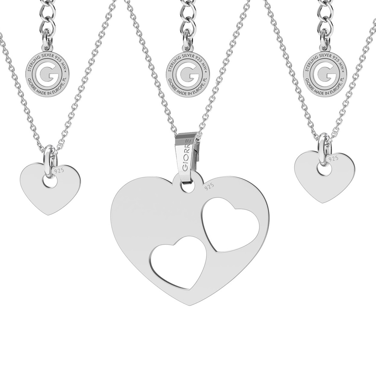 NECKLACE FOR MOTHER & CHILD, HEART ENGRAVEING, STERLING SILVER 925
