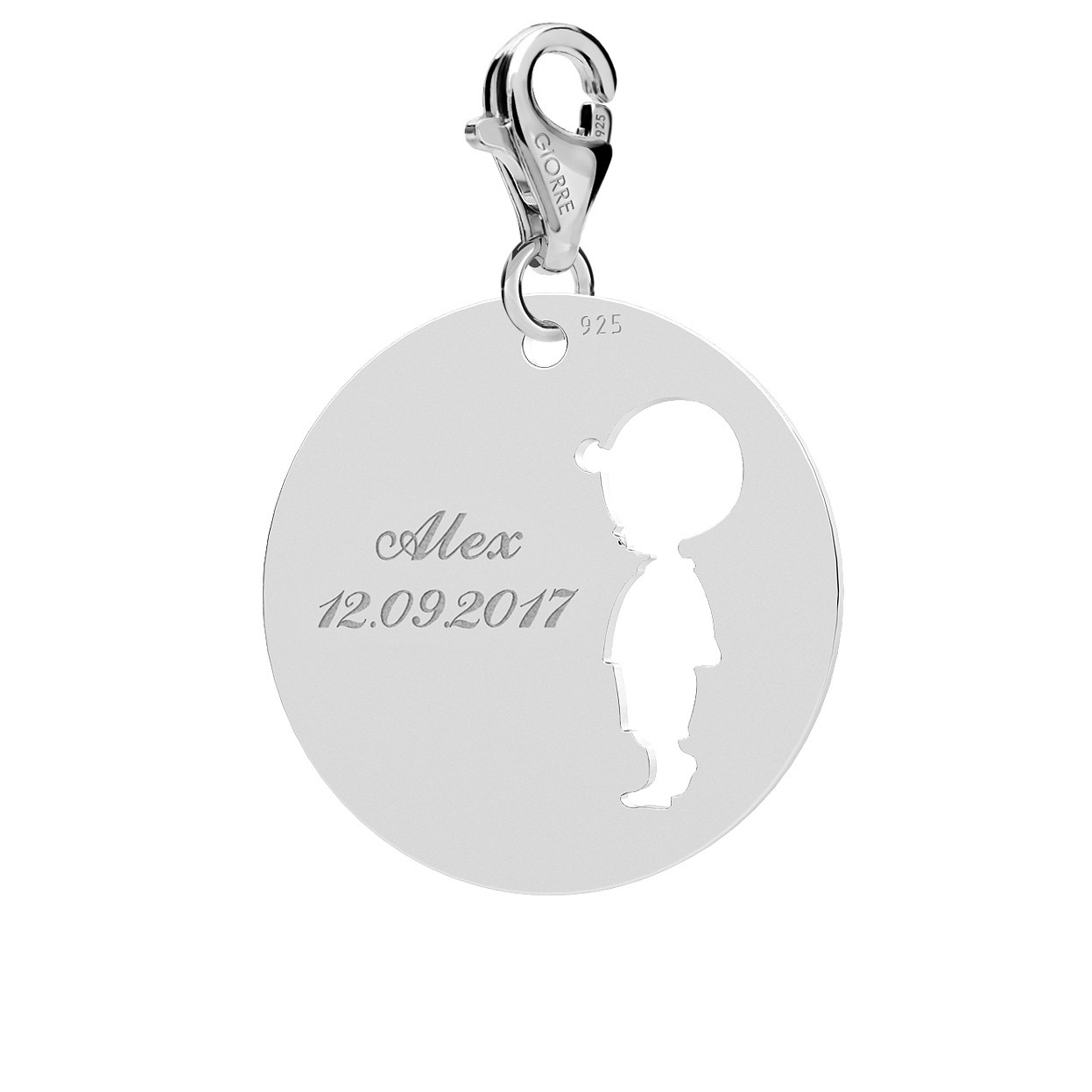 BOY CHARMS WITH ENGRAVING, STERLING SILVER 925