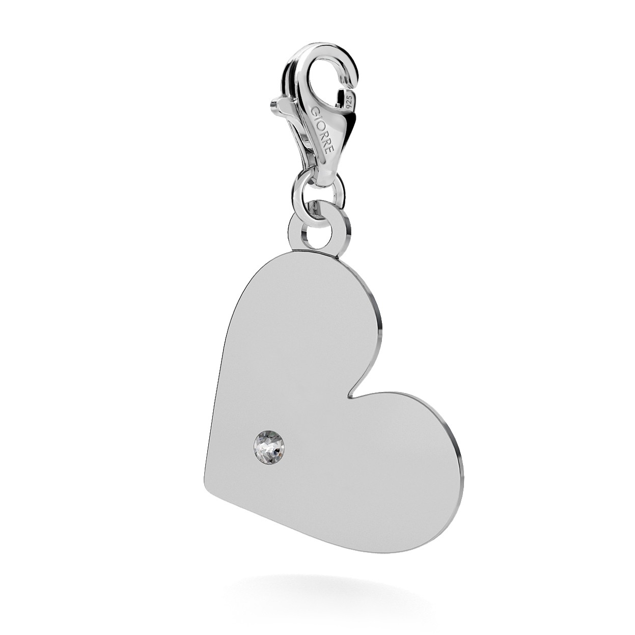 CHARM 101, HEART WITH ENGRAVE, SWAROVSKI 2038 SS 6, STERLING SILVER (925) RHODIUM OR GOLD PLATED