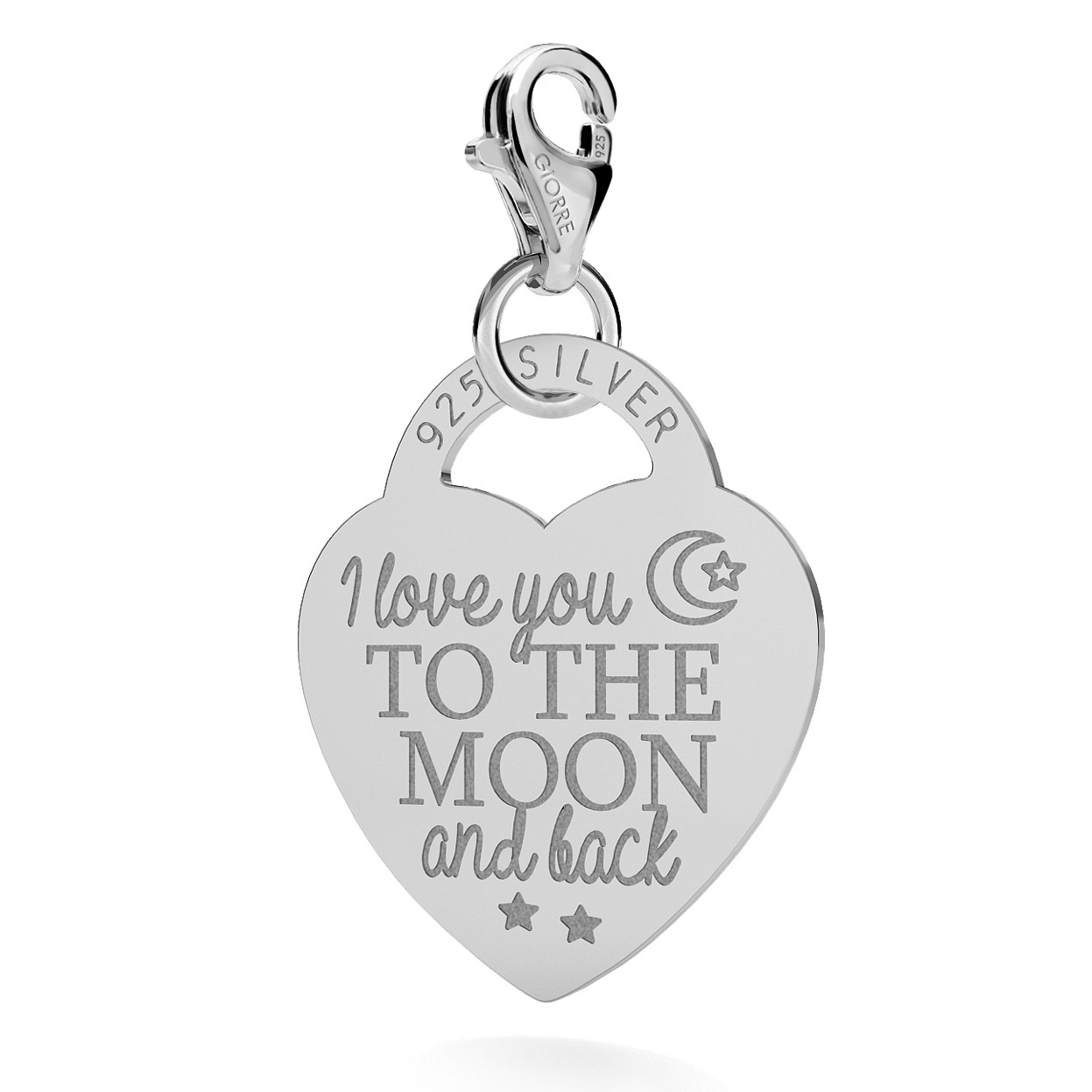 CHARM 100, I LOVE YOU TO THE MOON HEART PADLOCK, STERLING SILVER (925) RHODIUM OR GOLD PLATED