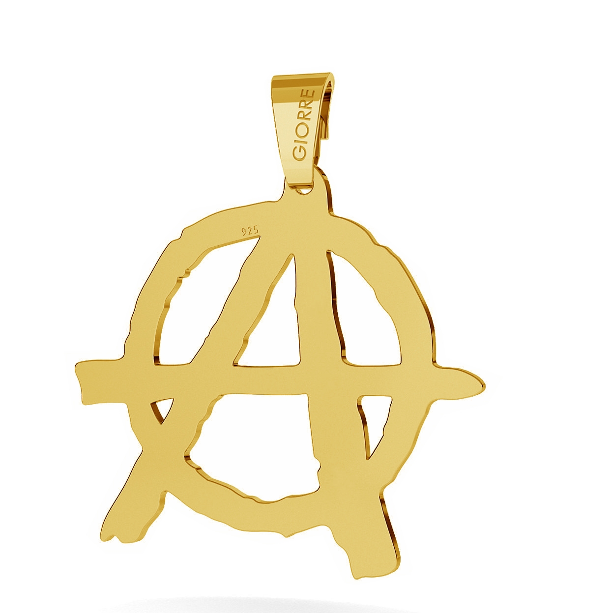 CHARM 135, ANARCHY SYMBOL WITH ENGRAVE, STERLING SILVER (925) RHODIUM OR GOLD PLATED