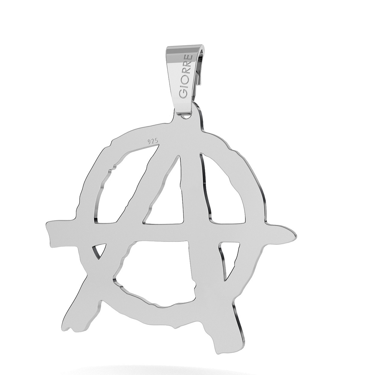 CHARM 135, ANARCHY SYMBOL WITH ENGRAVE, STERLING SILVER (925) RHODIUM OR GOLD PLATED