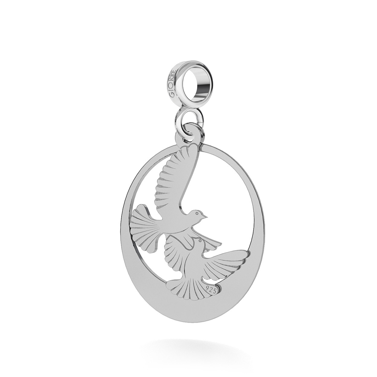 CHARM 123, TURTLEDOVE WITH ENGRAVE, STERLING SILVER (925) RHODIUM OR GOLD PLATED