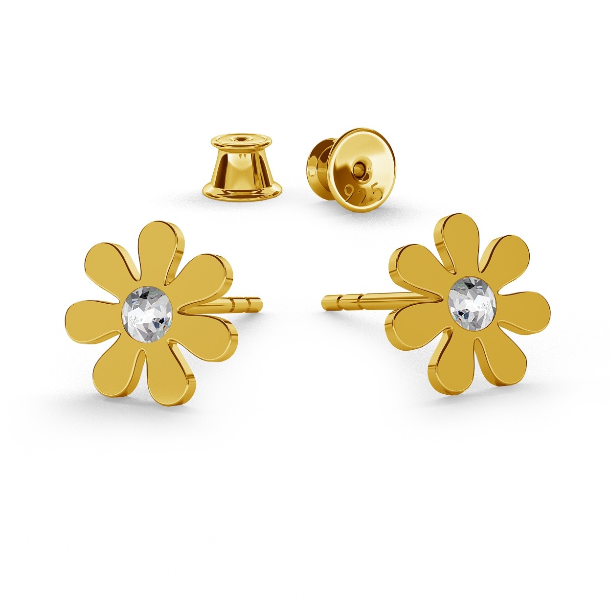 DAISY EARRINGS STUDS, SWAROVSKI 2058 SS 7, STERLING SILVER (925) RHODIUM OR GOLD PLATED