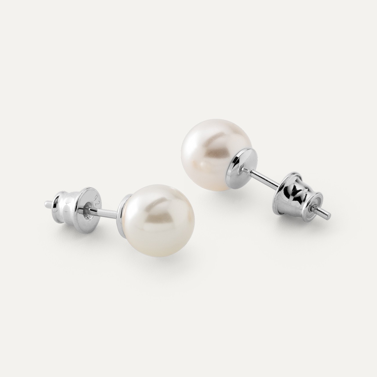 PEARL EARRINGS, SWAROVSKI 5810 MM 8, STERLING SILVER (925) RHODIUM OR GOLD PLATED