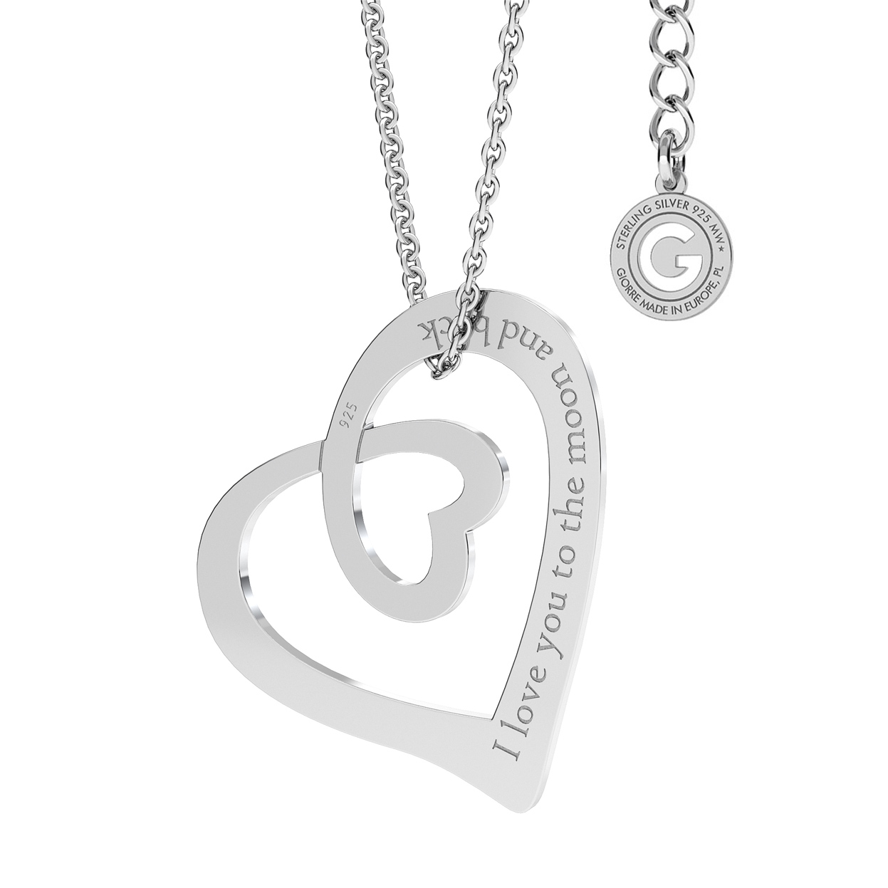 HEART NECKLACE SILVER 925 WITH ENGRAVED
