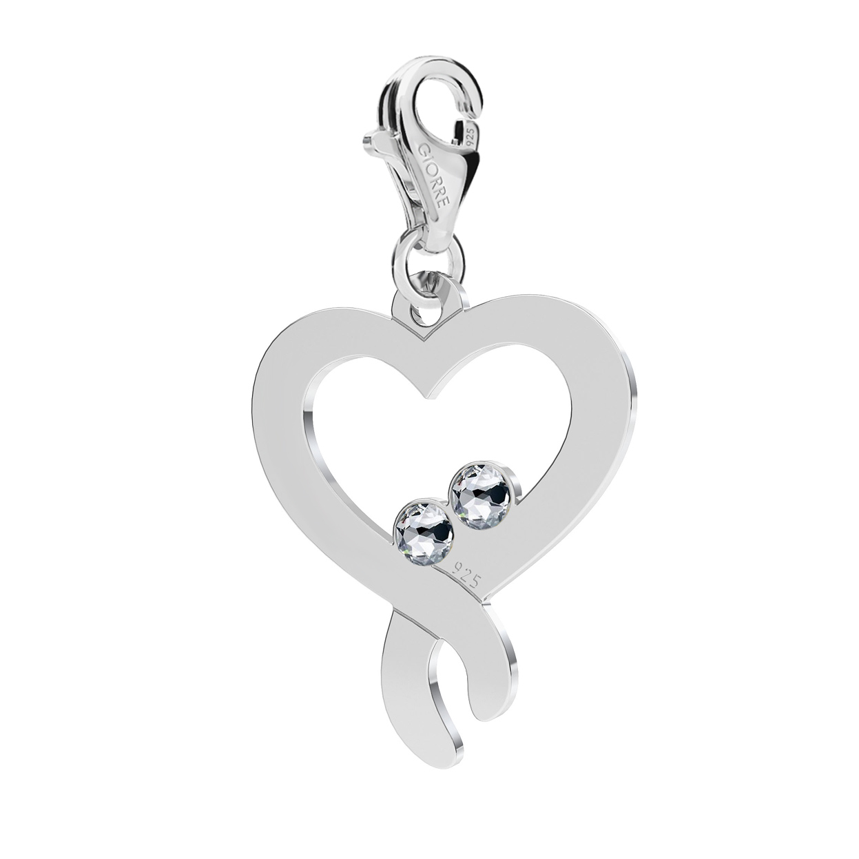 DOUBLE HEART WITH SWAROVSKI CHARMS BEADS PENDANT STERLING SILVER