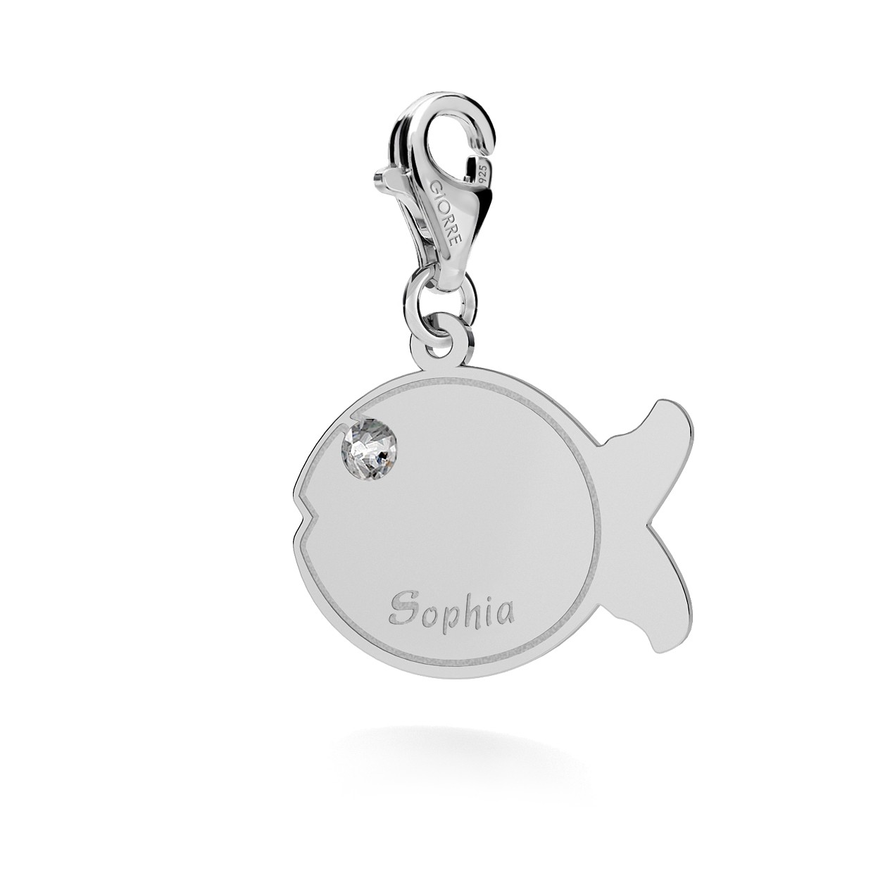 CHARM 115, FISH WITH ENGRAVE, STERLING SILVER (925) RHODIUM OR GOLD PLATE