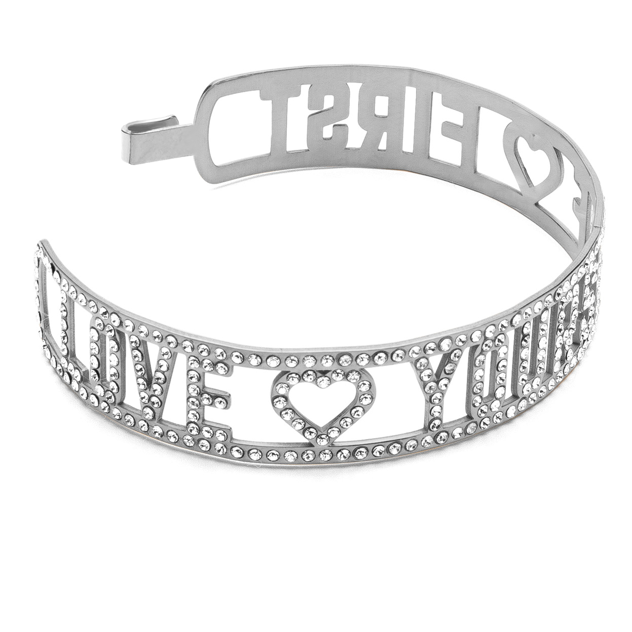 LOVE YOURSELF FIRST BANGLE BRACELET WITH SWAROVSKI CRYSTALS, STERLING SILVER 925