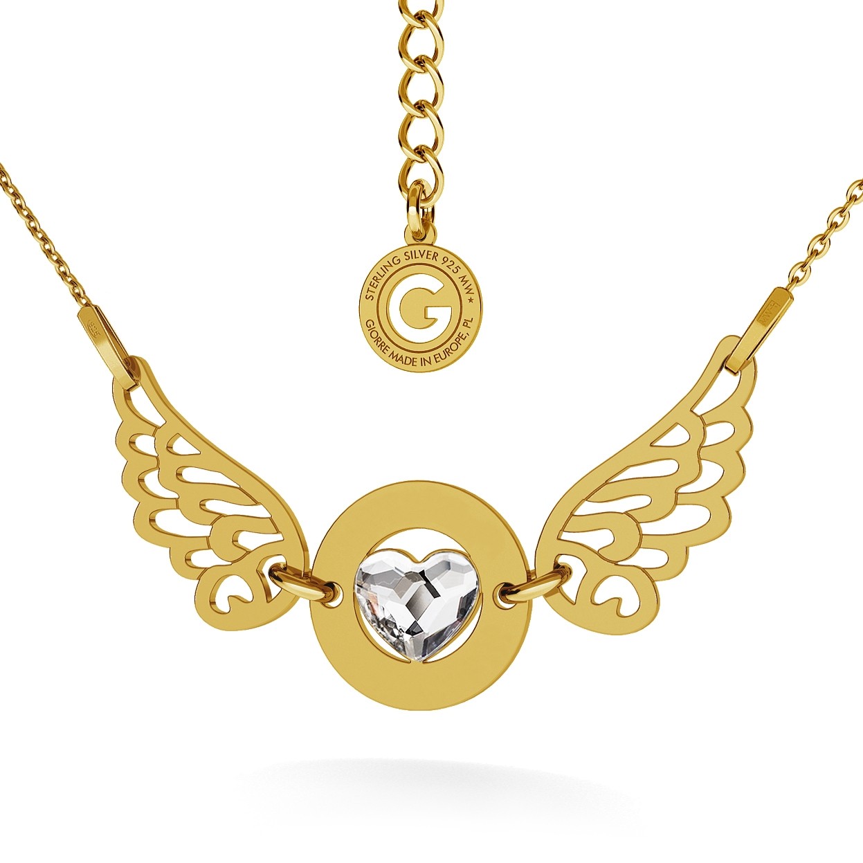ANGEL HEART NECKLACE, YOUR ENGRAVE, SWAROVSKI 2808, RHODIUM OR 24K / 18K GOLD PLATED