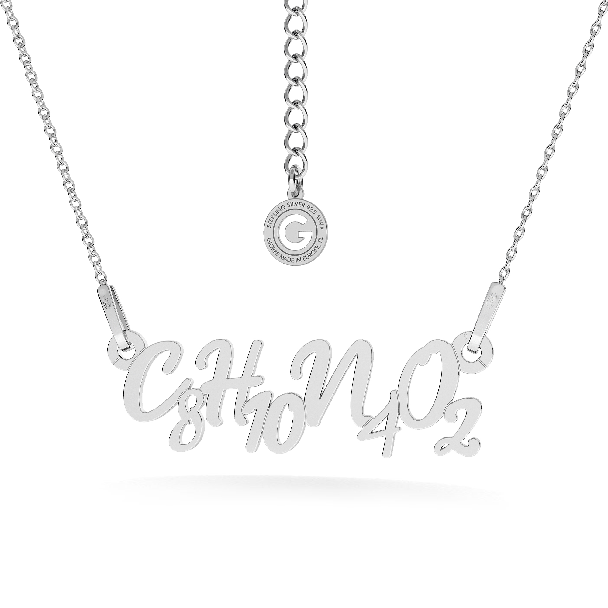 Caffeine necklace chemical formula sterling silver