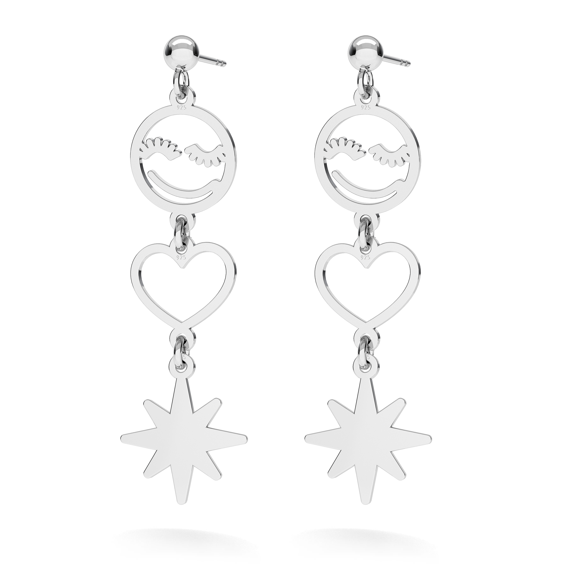 SMILE HEART STAR earrings sterling silver 925