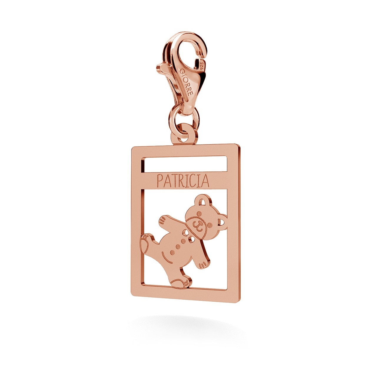 CHARM 124, TEDDY BEAR WITH ENGRAVE, STERLING SILVER (925) RHODIUM OR GOLD PLATED