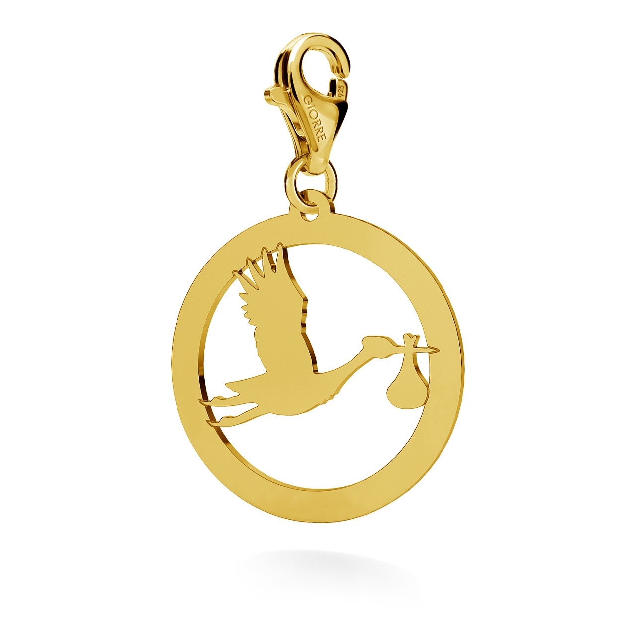 CHARM 125, STORK WITH ENGRAVE, STERLING SILVER (925) RHODIUM OR GOLD PLATED