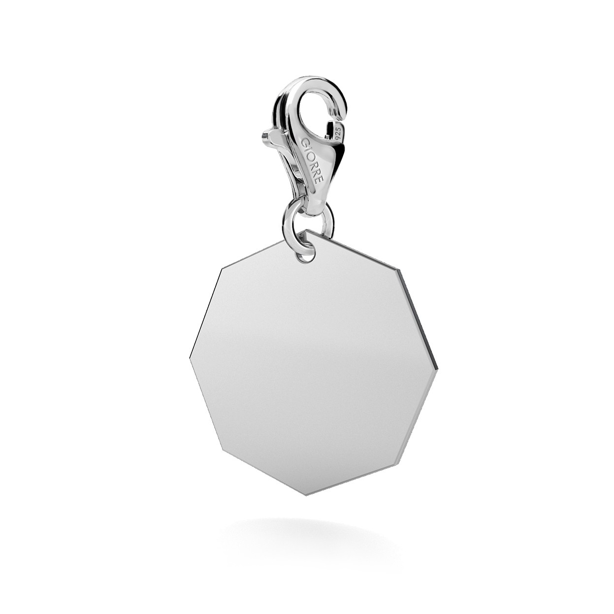 CHARM WITH ENGRAVE, OCTAGON, SILVER 925, RHODIUM OR GOLD PLATED