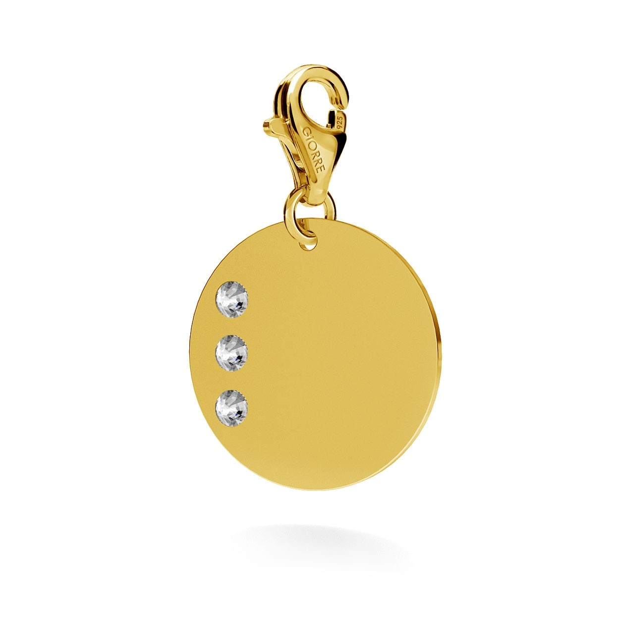 CHARM 131, ROUND DISC NAME WITH ENGRAVE, SWAROVSKI 2038 SS 6, STERLING SILVER (925) RHODIUM OR GOLD PLATE