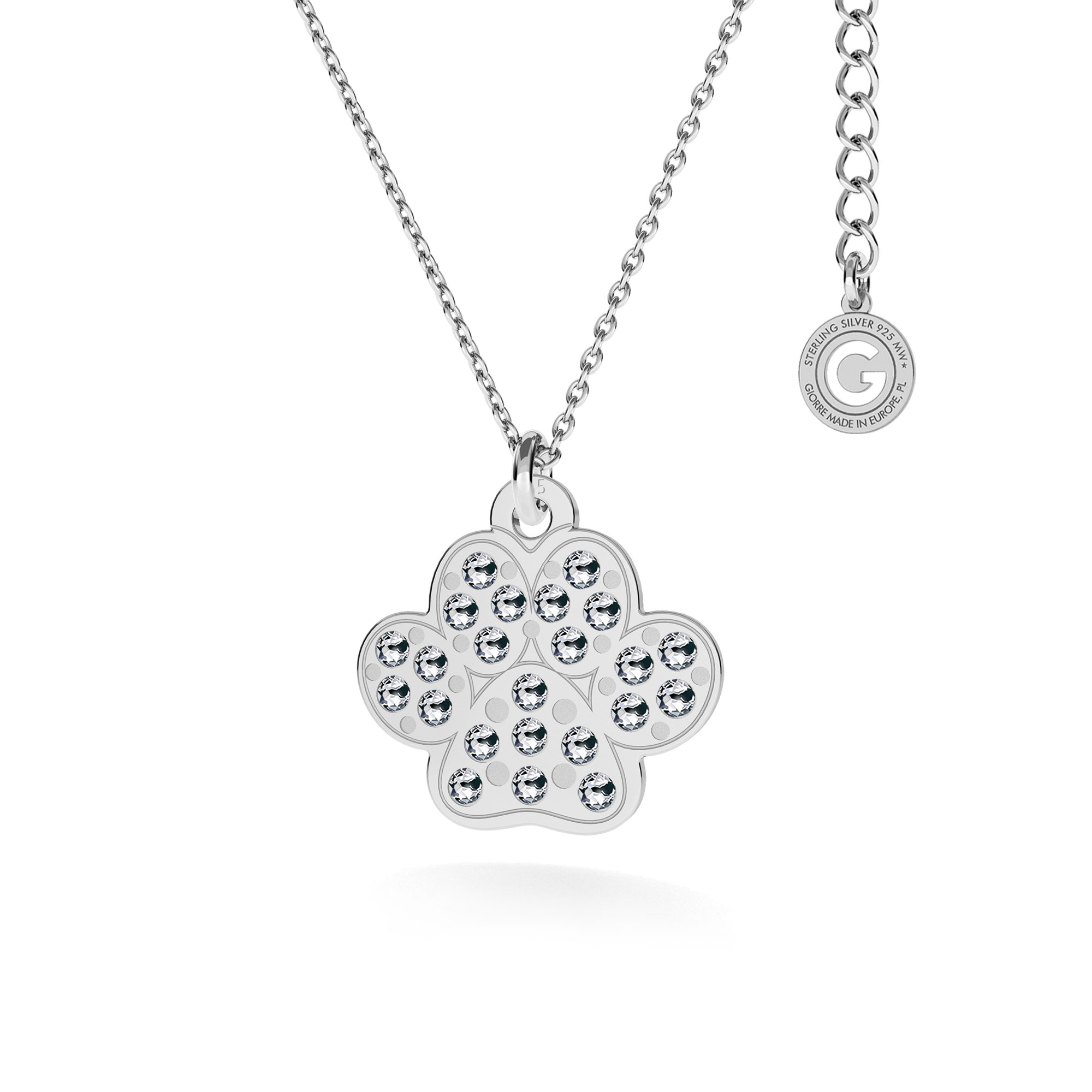 DOG PAW necklace with Swarovski crystals silver 925