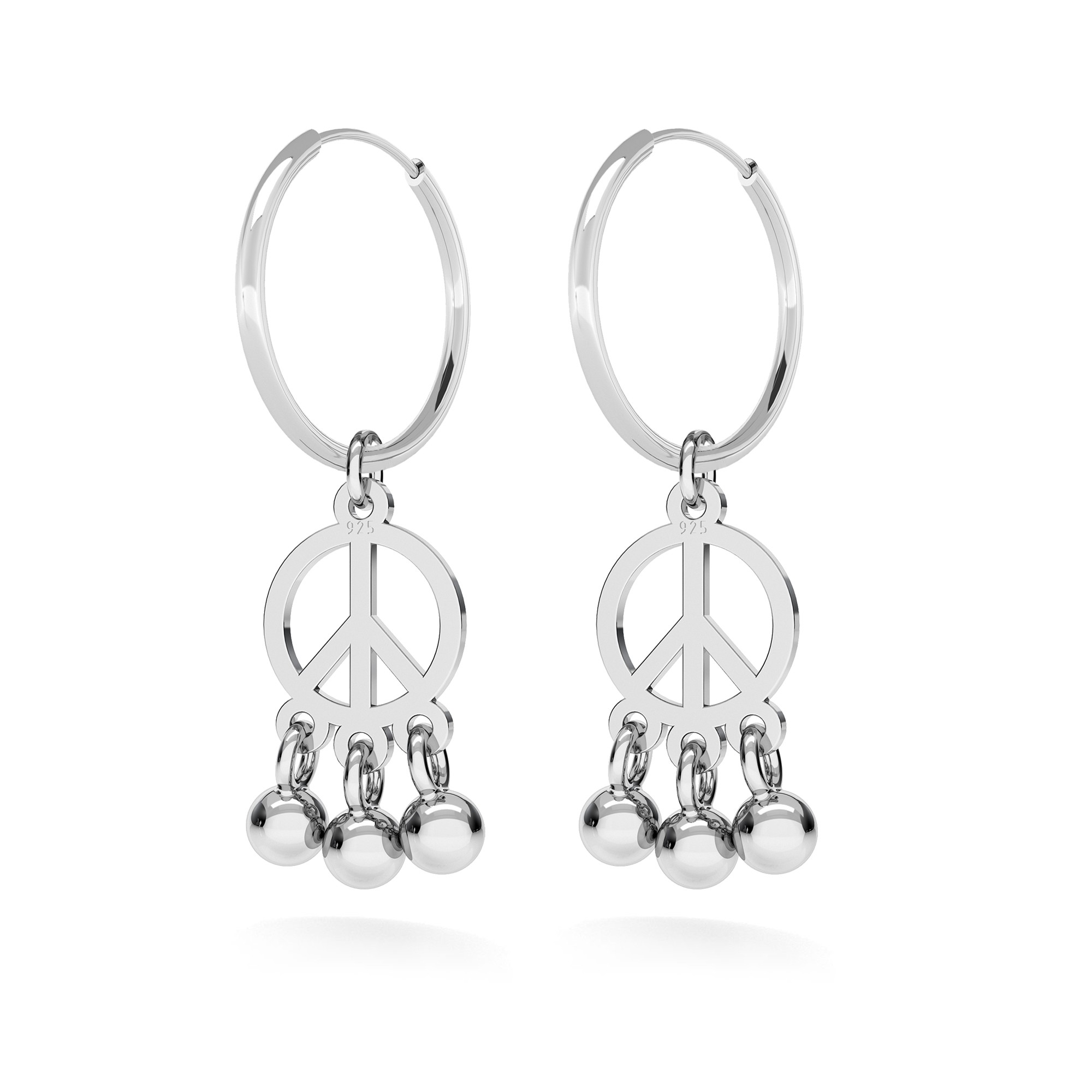 Hoop earrings PEACE SYMBOL sterling silver 925