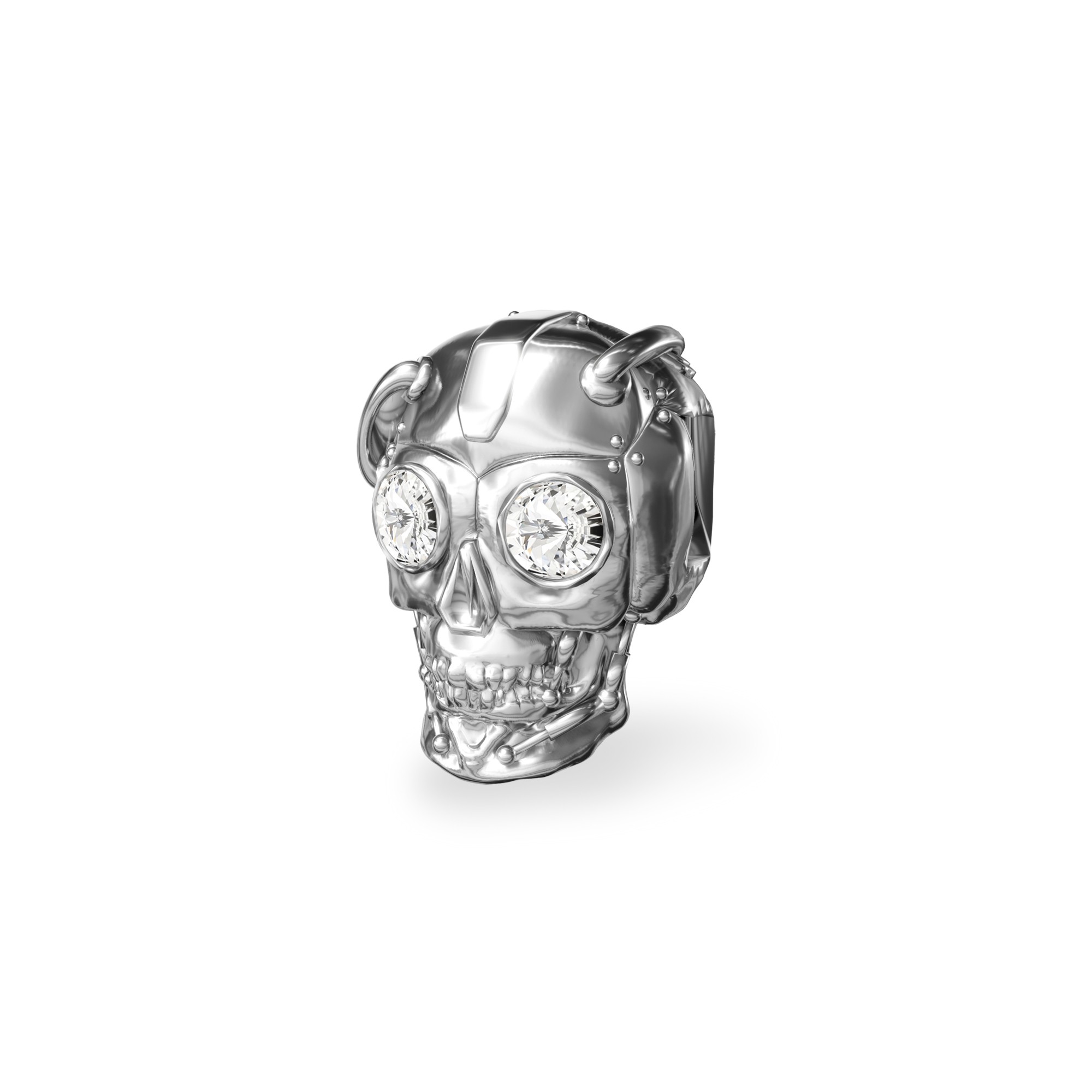 Silver spacer robot SKULL beads 925 with Swarovski Crystals