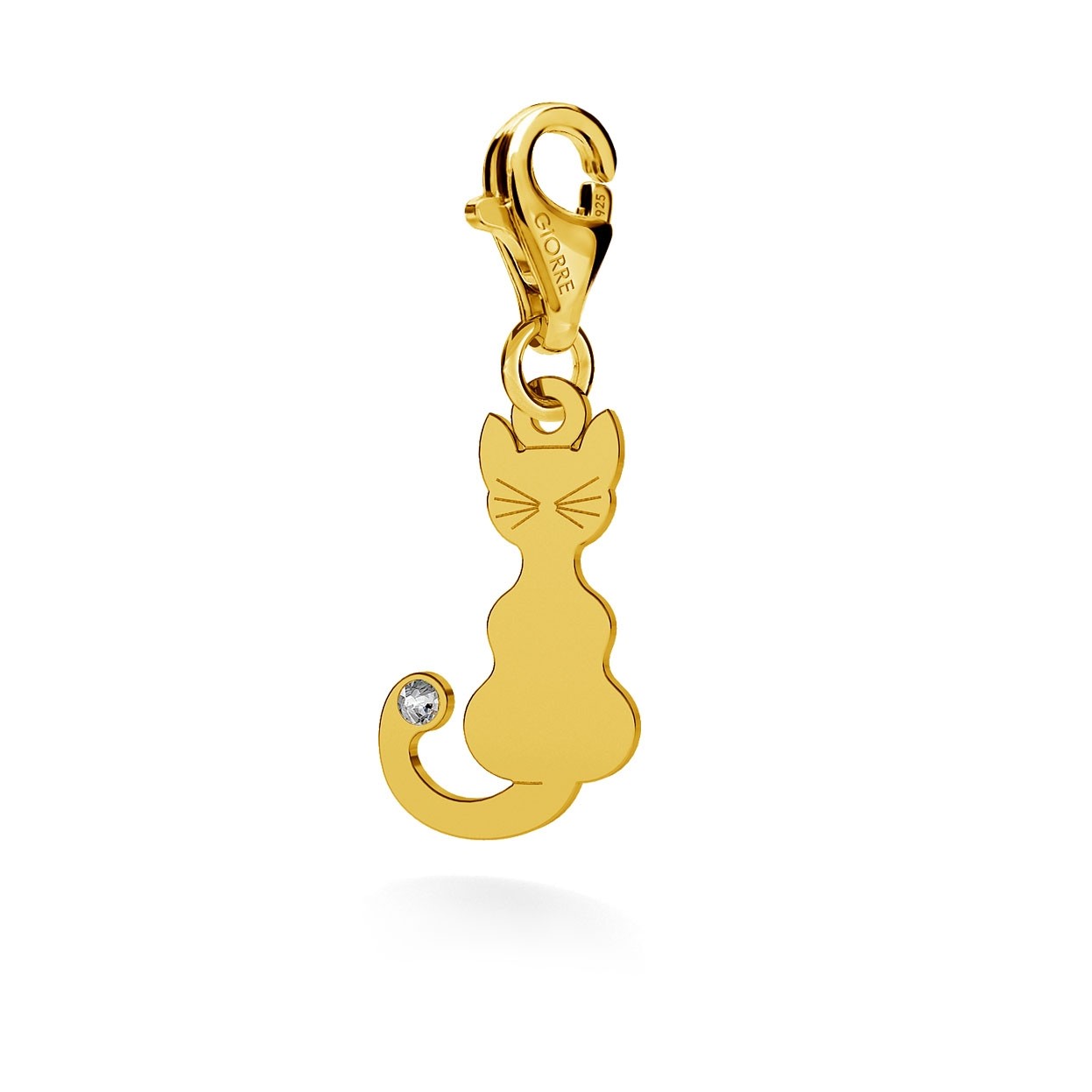 CHARM 107, PERSONALIZED CAT, SWAROVSKI 2038 SS 6, STERLING SILVER (925) RHODIUM OR GOLD PLATED
