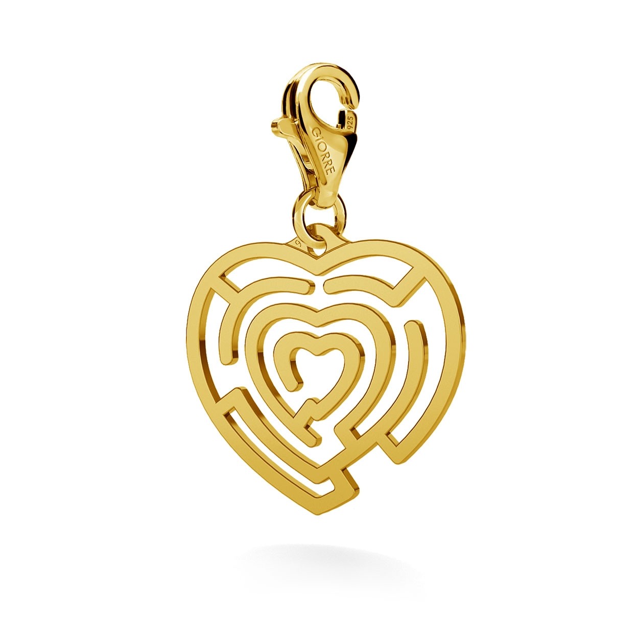 CHARM 24, HEART LABYRINTH, SILVER 925, RHODIUM OR GOLD PLATED