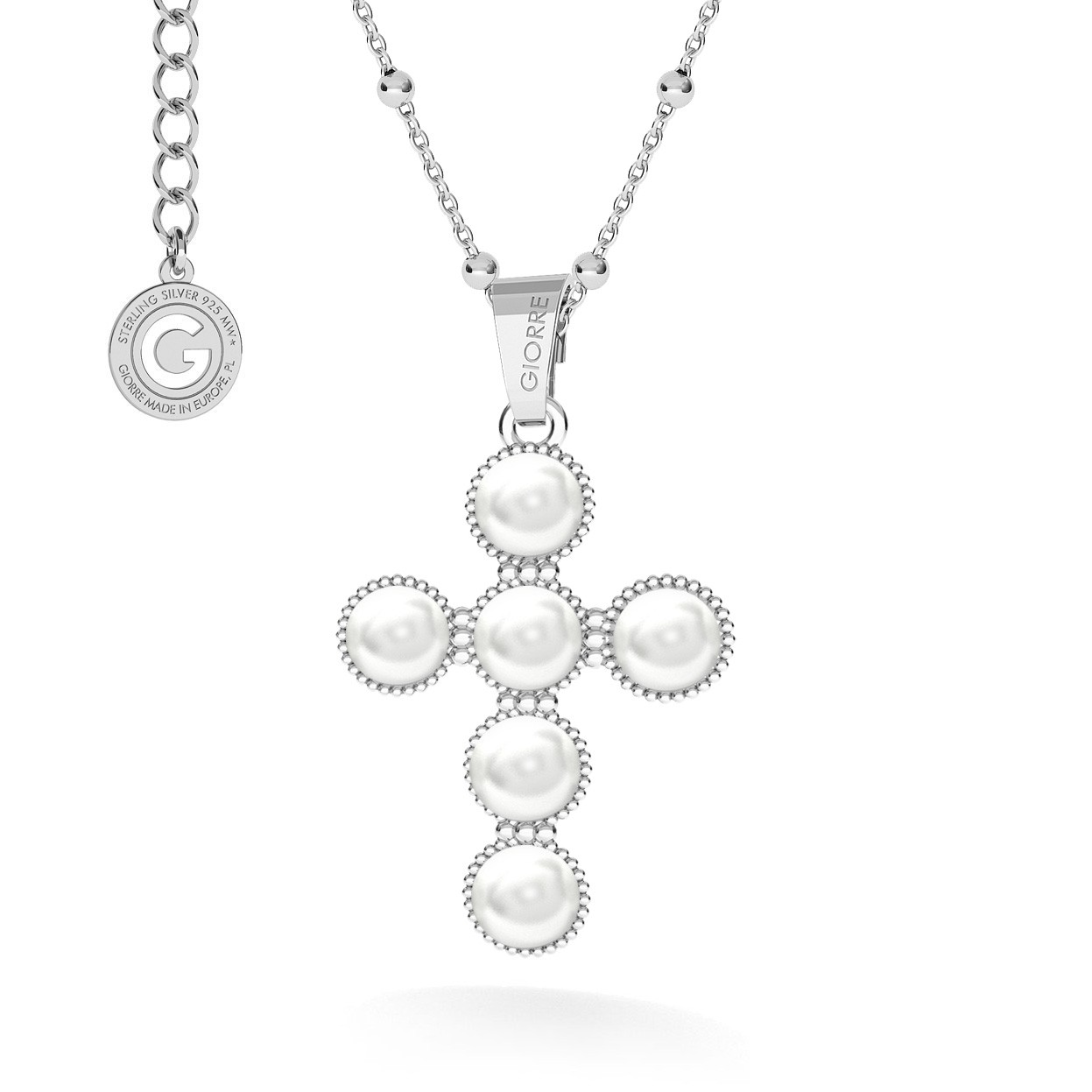 Naszyjnik krzyżyk z perłami, srebro 925 swarovski