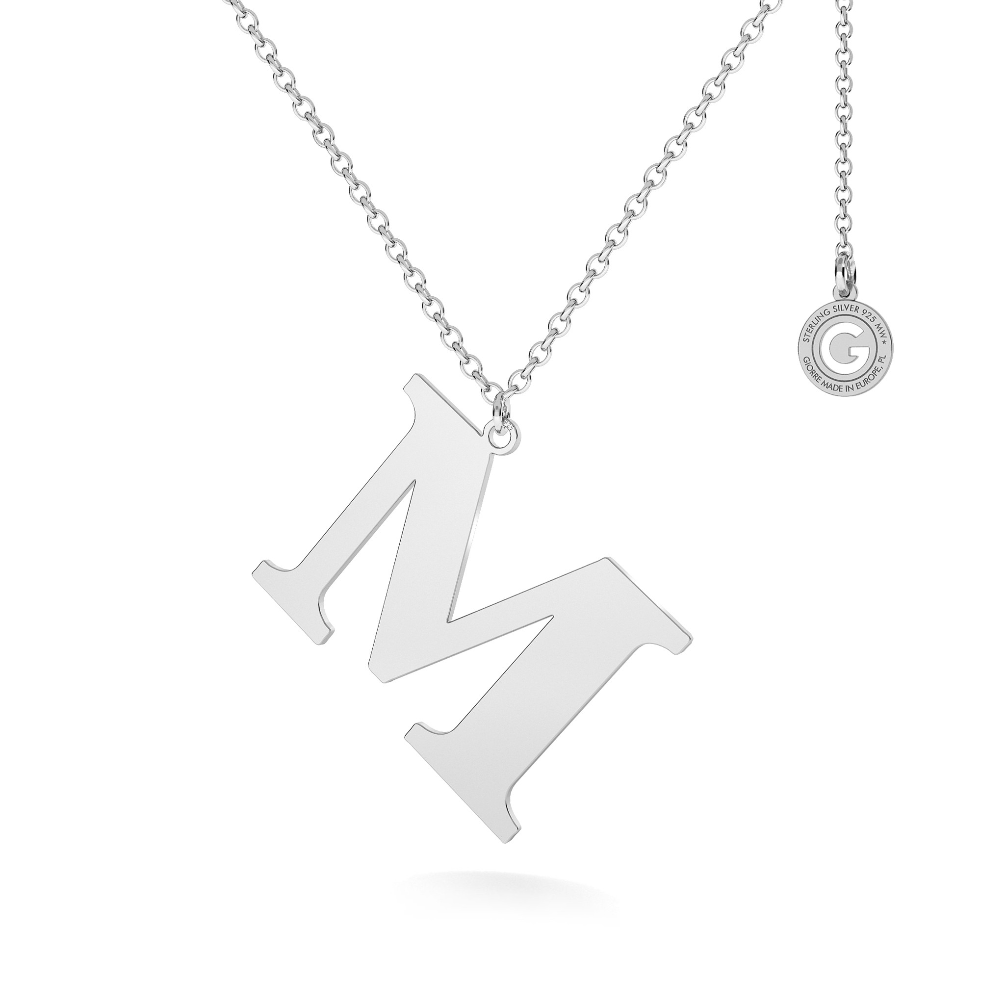 Srebrny naszyjnik dowolna 3 cm litera, alfabet, ogniwkowy łańcuszek, srebro 925