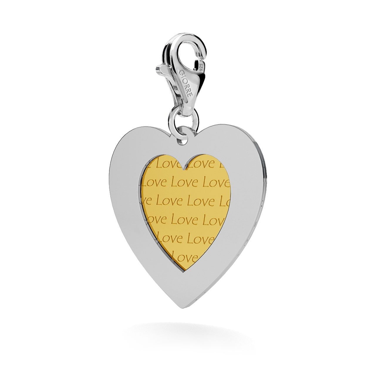 CHARM 80, HEART WITH FRAME SILVER 925, RHODIUM OR GOLD PLATED