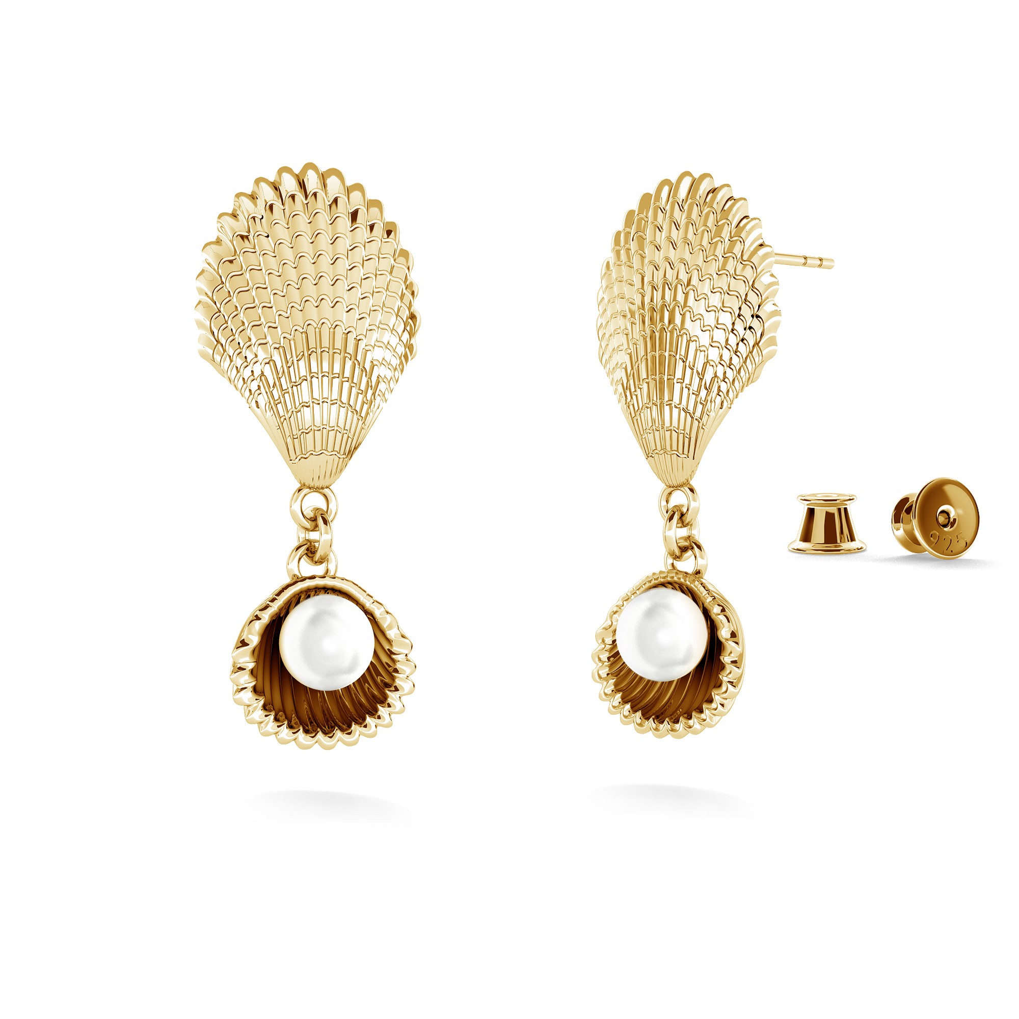 Earring - shells with pearl, T°ra'vel'' sterling silver 925